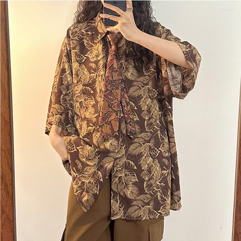 

Women' Blouses QWEEK Vintage Woman Blouse Japanese Harajuku Oversized Shirt Preppy Short Sleeve Women Top Streetwear No Tie Elegant Fashion, Green