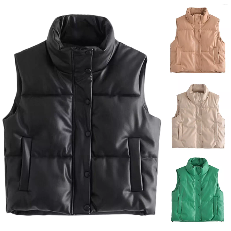 

Women's Vests 2023 Autumn Winter Womens Stand Collar Elegant Down Coats Warm Outerwear Sleeveless Women Jackets L5, Bk