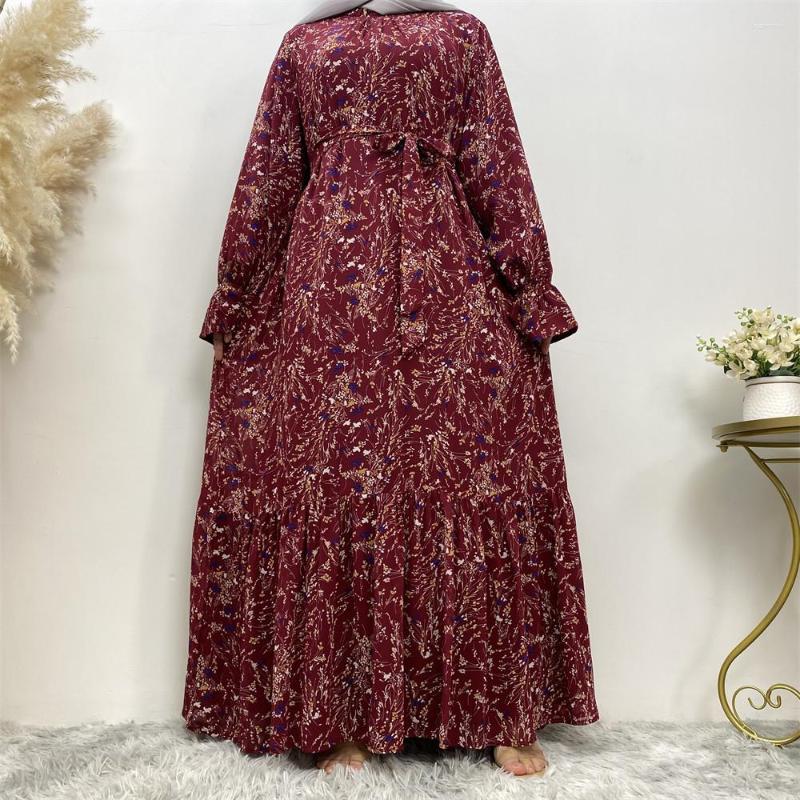 

Ethnic Clothing Woman Muslim Abaya Printed Flared Sleeves Fashion Chiffon Dress Elegant Dubai Turkey Arabic Islamic Saudi