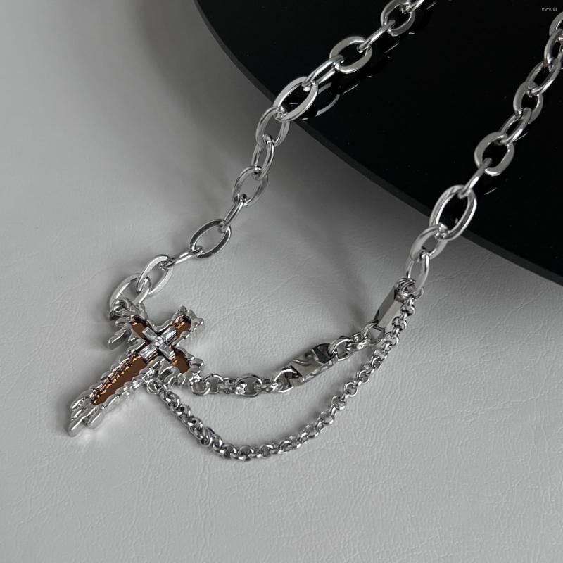 

Choker Y2k Accessories Pink Rhinestone Mirror Cross Necklace For Women Girl Pendant Couple Charm Trendy Clavicle Chain Jewelry