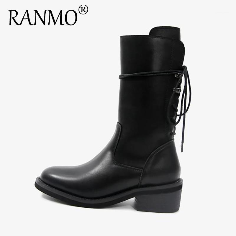 

Boots Ann Ins With The Same Paragraph After Lace-up Mid-tube Knight Handsome Street Motorcycle Women1, Black