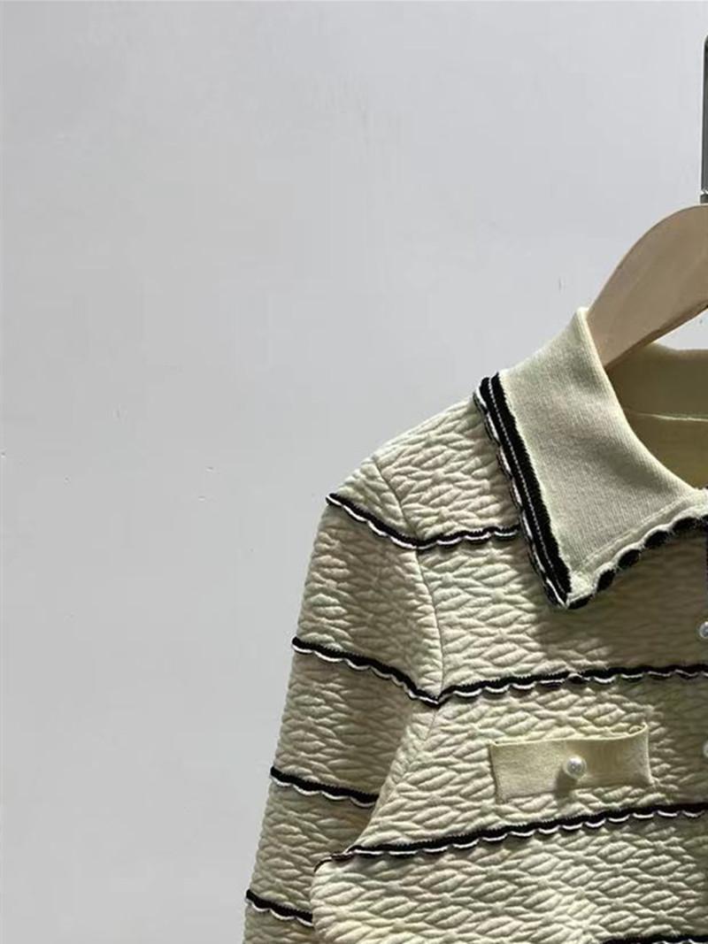 

Sweaters WOMEN PEARL BUTTONS STRIPES SWEATER TURNDOWN COLLAR LONG SLEEVE SHORT TYPE KNIT COAT FEMALE CARDIGAN 2022 EARLY SPRING, Skirt