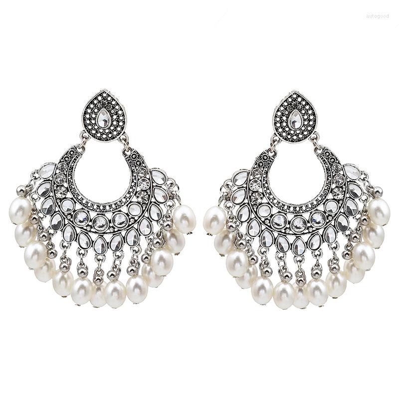 

Dangle Earrings Ins Jhumki Jhumka Silver Color Pearl Beads Flower Nepel Tibet Thailand Piercing Trendy Women Party Jewelry