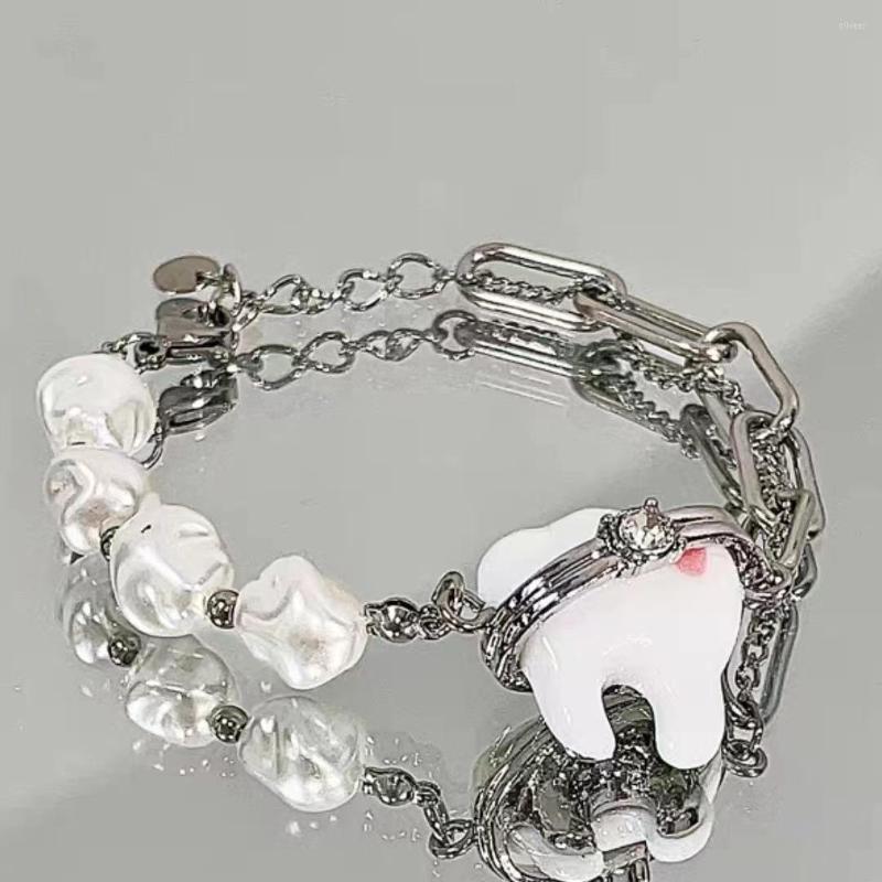 

Strand Korean Y2K Fun Tooth Pearl Bracelets Women Cute Personality Design Senior Sense Bracelet Party Jewelry Gift