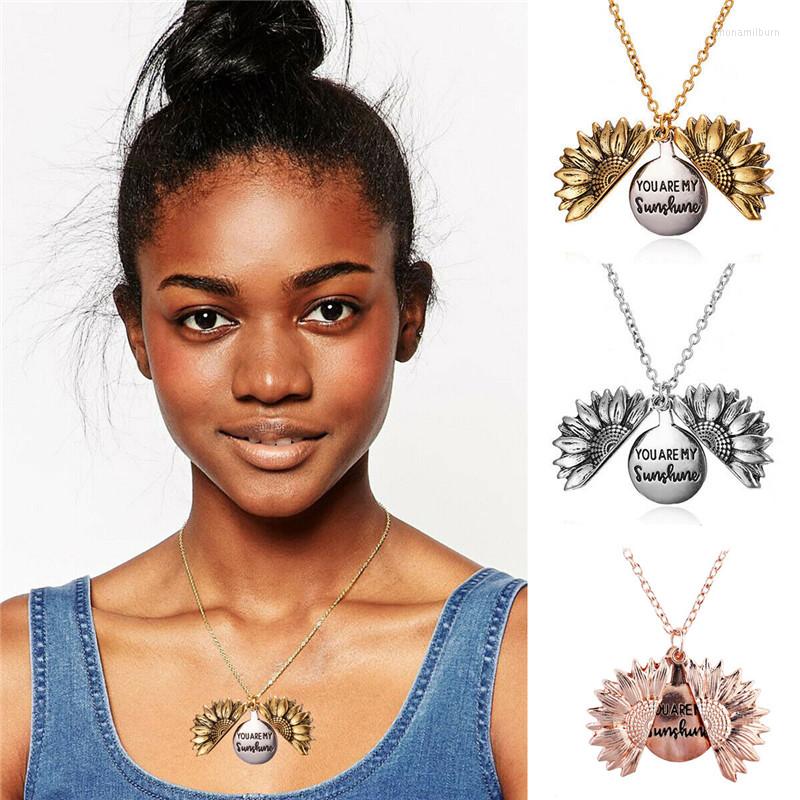 

Chains You Are My Sunshine Sunflower Necklaces For Women Rose Gold Silver Color Long Chain Sun Flower Female Pendant Necklace Jewelry