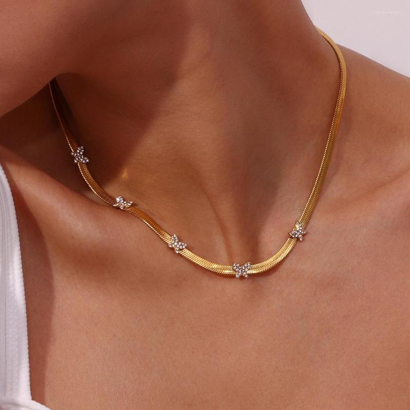 

Choker 2023 Dainty Cubic Zirconia Crystal Paved Small Butterfly Charms Herringbone Chain Stainless Steel Necklaces For Woman