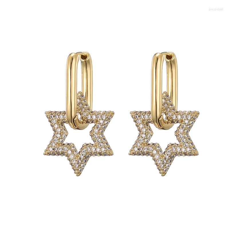 

Hoop Earrings 2023 Trendy Star Gold Color Geometric For Women Zircon Fashion Korean Engagement Elegant Brand Jewelry