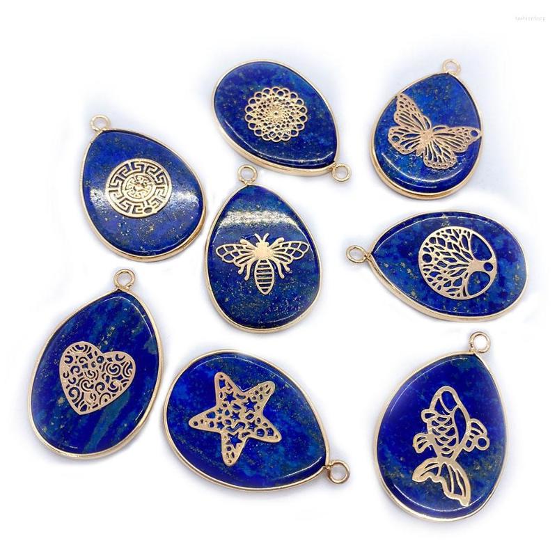 

Pendant Necklaces Water Drop Shape Natural Stone Royal Blue Jewelry Making DIY Accessories Vintage Design Lapis Lazuli Charms