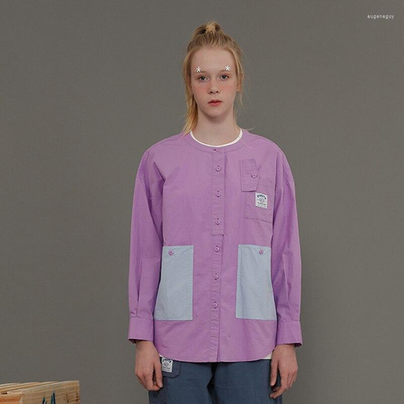

Women' Blouses Women' O-neck Pink Cotton Casual Shirt Long-sleeves Spring Original Unique Design Color Block Patches Cartoon Appliques, Purple