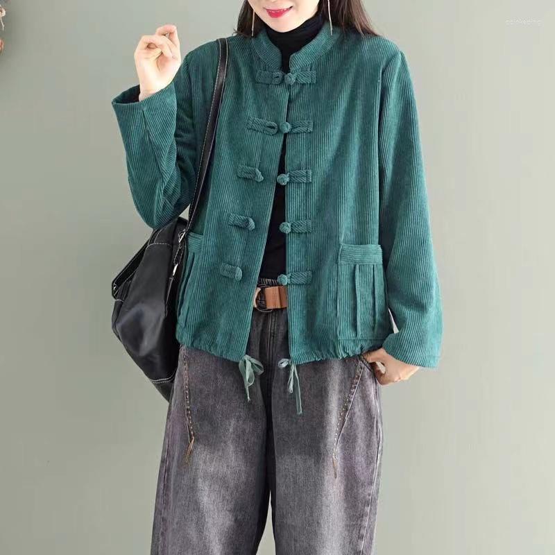 

Women's Jackets Spring And Autumn Women's Clothing Fleece Jacket Corduroy Top Retro Ethnic Casual Chinese Ctyle Cardigan Solid Color