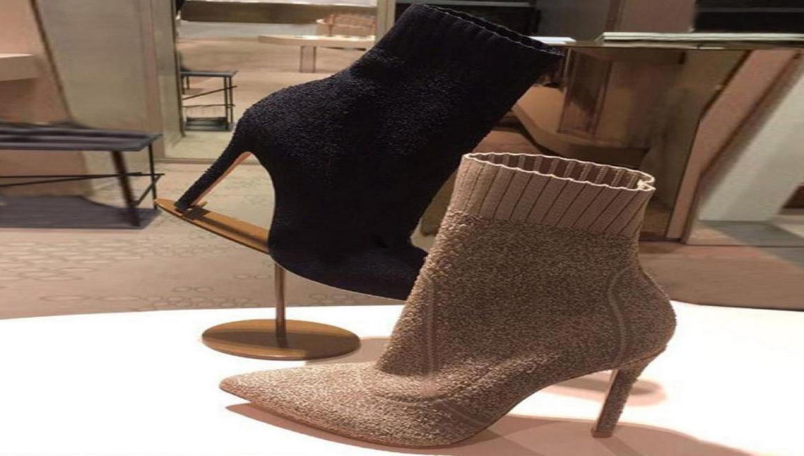 

Womens Pointed Toes Ankle Hlaf Boots High Heel 68CM Woolen Socklike Booties Ladies High Top Fashion Knit Boots Heel Size 3440 B9198299, Black