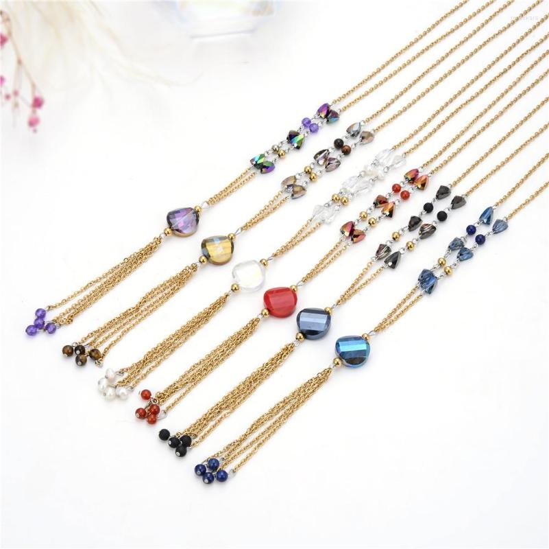 

Chains Fashion Women Jewelry Stainless Steel Natural Pure Stone Crystal Dress Summer Latest Necklace For Lady