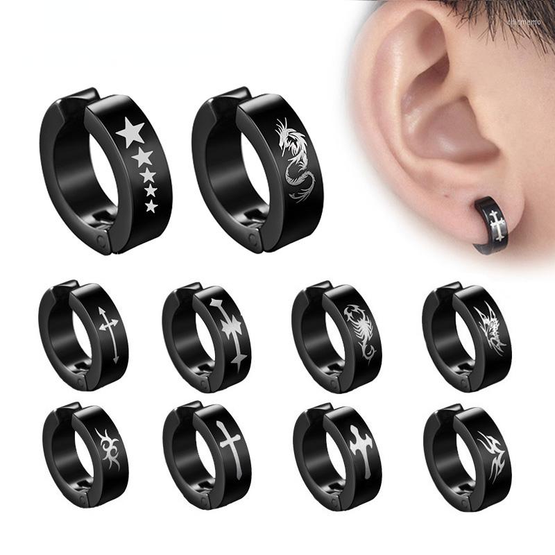 

Backs Earrings 1 Piece Stainless Steel Ear Clip Black For Men Women Print Pattern No Pierced Fake Circle Jewelry
