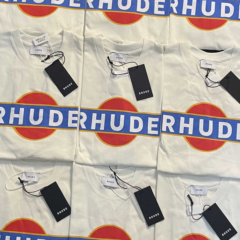 

Designer Fashion Clothing Tees Hip hop TShirts American Trend Brand Rhude Red Sun Logo Print Vintage T-shirt Men's Women's Loose Vtg Top Summer Loose Streetwear, White