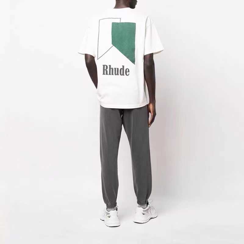 

Designer Fashion Clothing Tees Hip hop TShirts Rhude Printed Geometric Pattern Contrast Panel Men's Women's Loose T-shirt Streetwear Tops Sportswear, Black