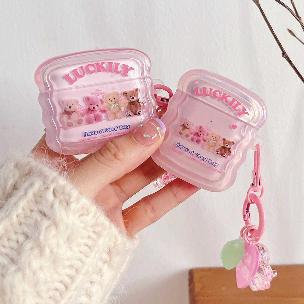 

Earphone Accessories Pink Bear Lucky Earphone Case For AirPods 3 Protective Cover with Star Keychain For Airpods 1 2 Pro Pro2 Bluetooth Headset funda J230420