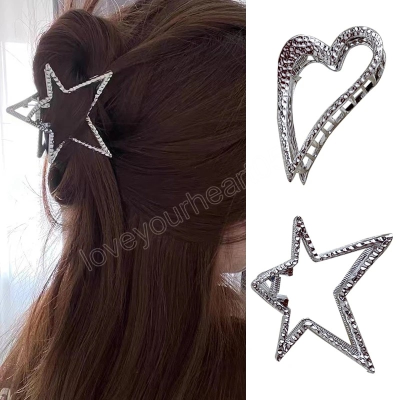 

Y2K Metal Hollow Pentagram Star Hair Claw Silver Heart Shape Clips Ponytail Hair Crab Hairpin For Girls Headwear Barrettes