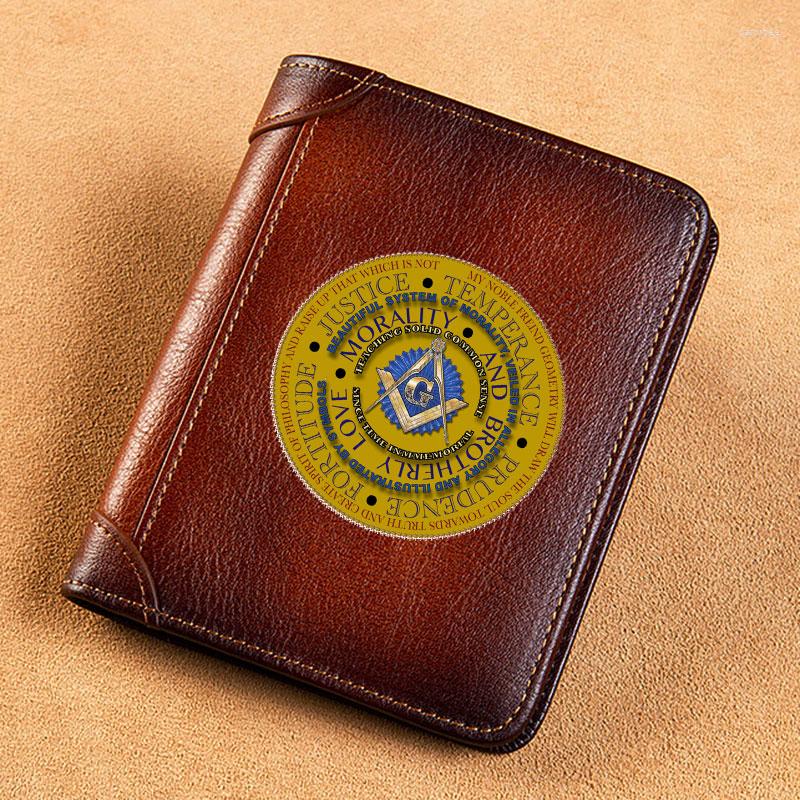 

Wallets High Quality Genuine Leather Wallet Justice Temperance Prudence Fortitude Morality And Brotherly Love Standard Short Purse, Yellowish brown