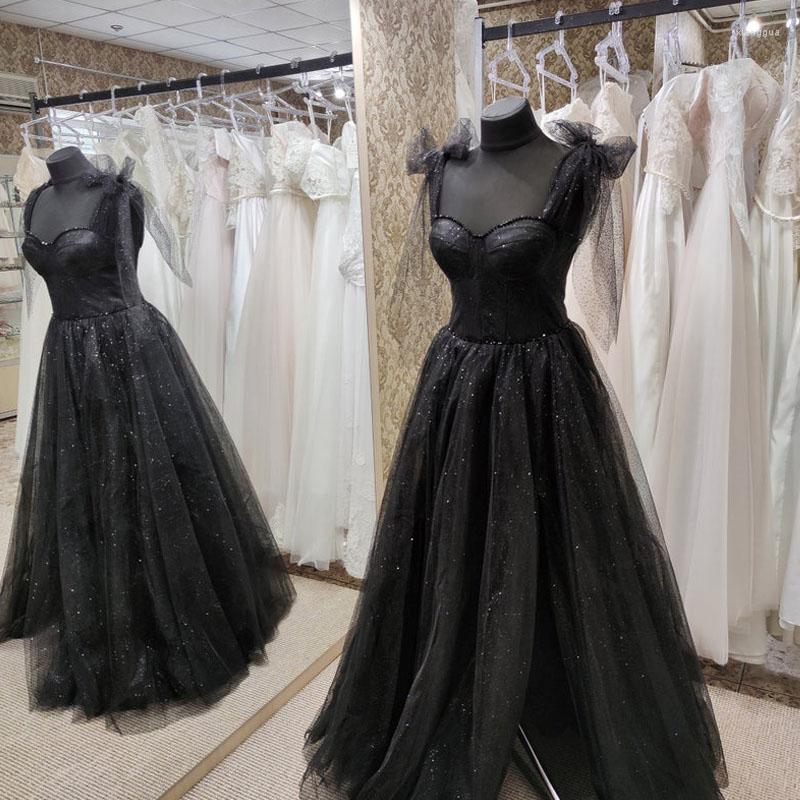 

Party Dresses Sparkly Women Corset Formal Evening Gown Wedding Guest Dress Shiny Sweetheart Neck Black Tulle Sleeveless