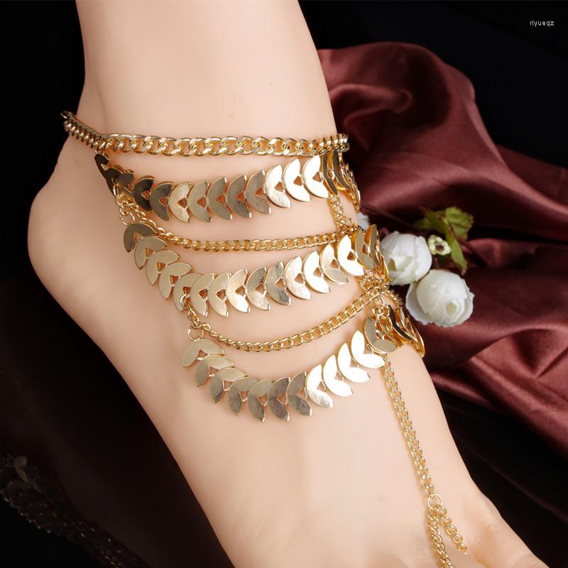 

Anklets European And American Fashion Style Retro Exaggerated Multi-Layer Tassel Metal Chain Ankle Female Finger Foot Ornament Instep