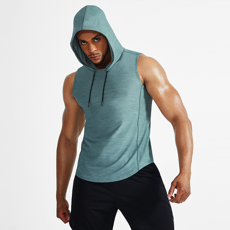 

LL Outdoor Mens Sports T Shirt Mens Hooded Tanks Quick Dry Sweat-wicking Short Top Men Wrokout Sleeveless 5067A, Grey