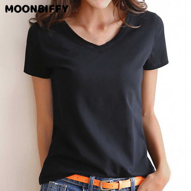 

Women' T-Shirt Women Short Sleeves Tshirt Bottoming Shirt Round Neck or V Neck Shirt Black White Solid Color Top Homewear Tshirt Z0418, Wt
