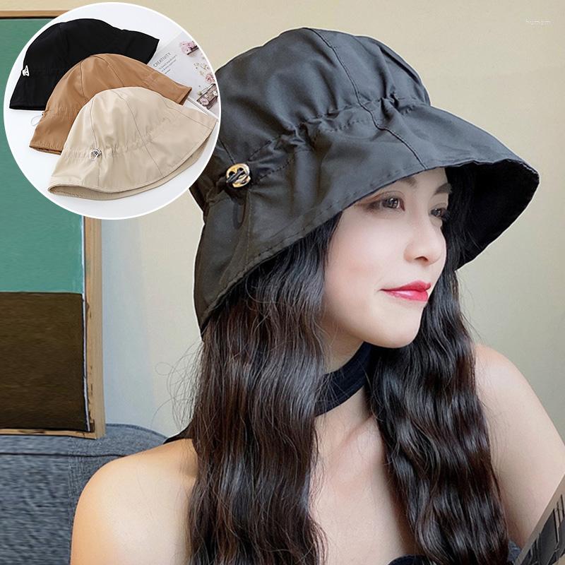 

Berets Summer Sunscreen Bucket Hat Cap Breathable Quick-drying Men Women Outdoor Beach Adjustable Drawstring Fisherman, Black