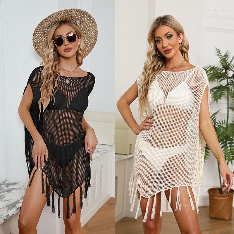 

Women's Swimwear Beach Cover Up Cover-Ups Tassel Large Size Hollowed Out Swimsuit Holiday Smock For Women Summer Dress Swim Wear Sundress, Apricot