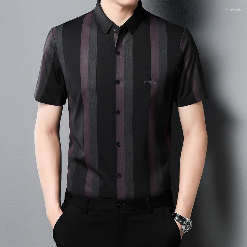 

Men's Casual Shirts Men's 95% Polyester Shirt Large Size 4XL Black Blue Striped No-ironing Slim Design Young Street Top