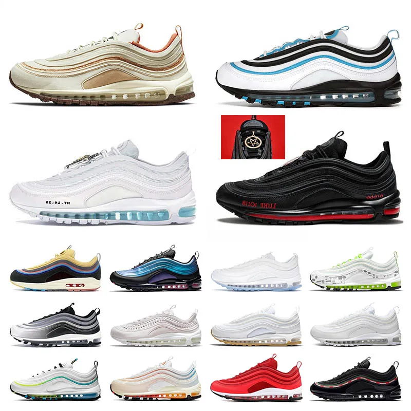 

97 Satan Authentic Running Shoes Mens Womens MSCHF x INRI Jesus Sean Wotherspoon 97s All Black UNDEFEATED UNDFTD White Gum Woven Good Sneakers Trainers Outdoor, 36-40 teal tint