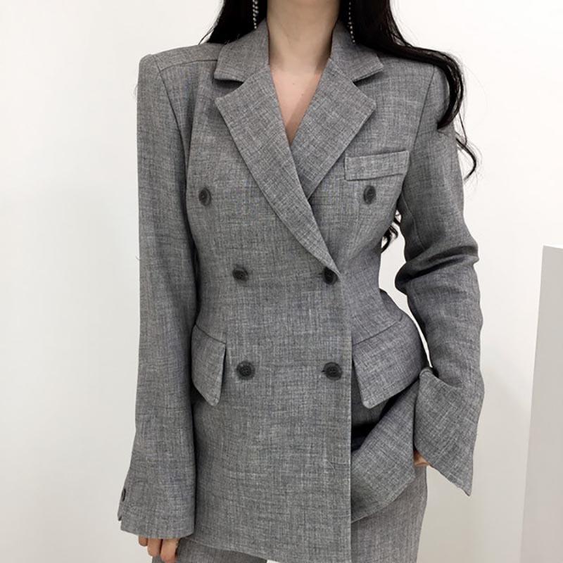 

Pants Female Double Breasted Long sleeve Blazer Coat Ladies Loose Solid Color Minimalist Suit Tops, Black