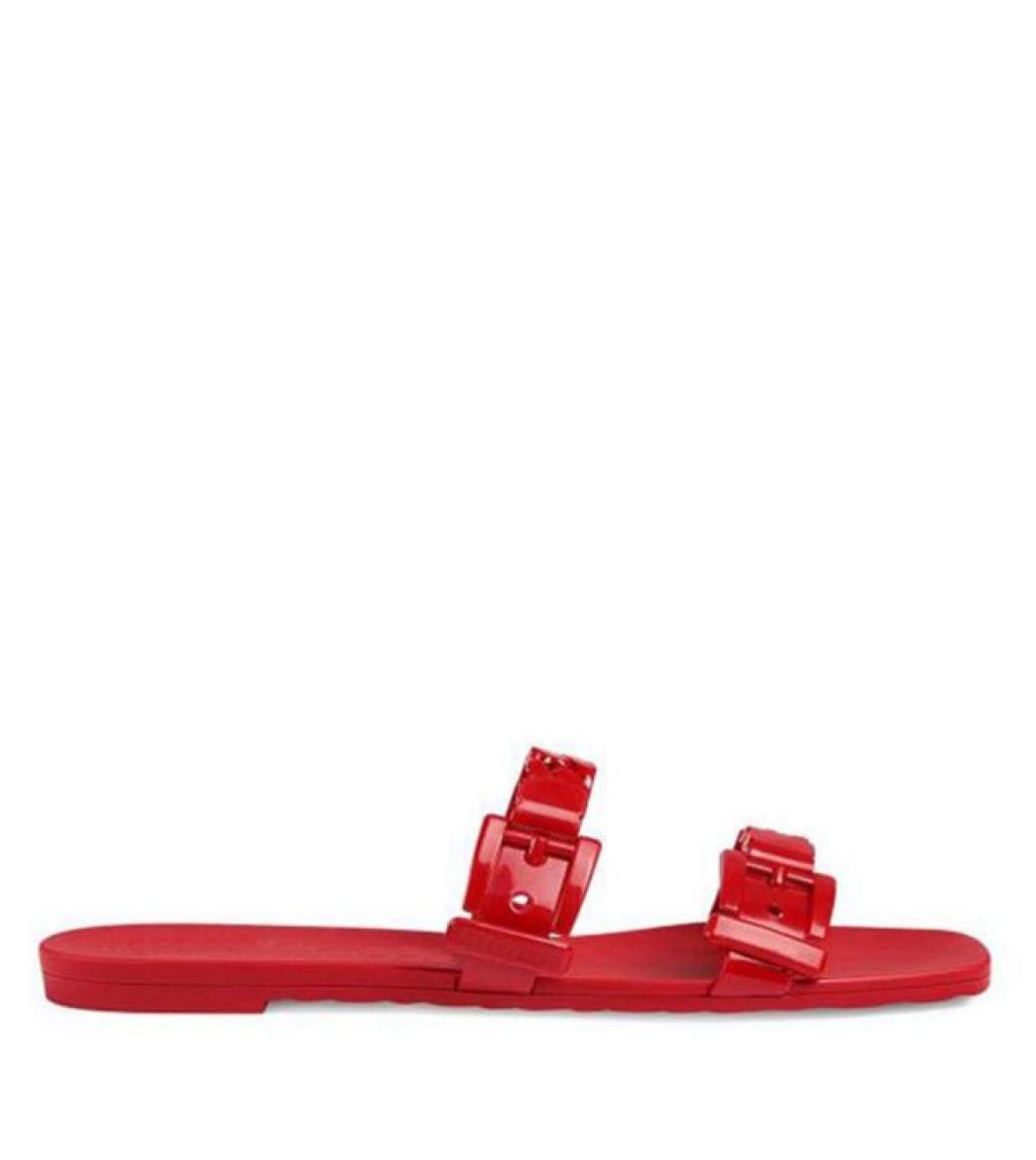 

2020ss womens fashion causal flat mules chain strap slide sandals indoor slippers open toe rubber slide sandals8752752, Red