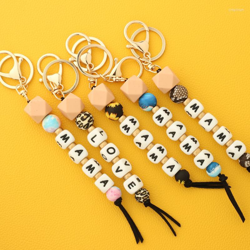 

Keychains Mother's Day Gift Leopard Silicone Bead Mama Keychain Wristlet Bracelet