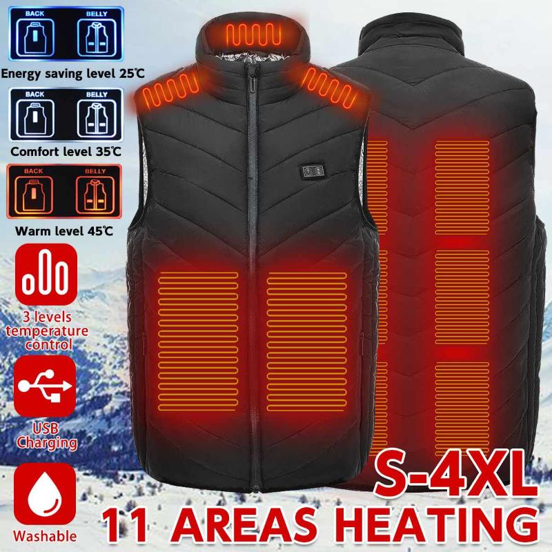 

Hunting Jackets Areas 3 Heating Levels Electrical Heated Vest Jacket USB Men Winter Sleevless Outdoor Fishing Waistcoat Hiking VestHunting, Black