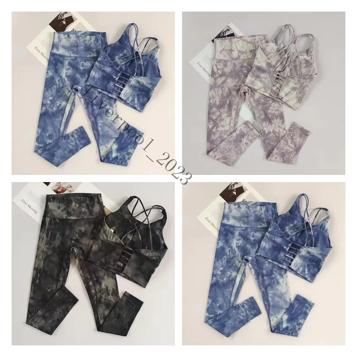 

Yoga Outfits LULUS Tie Dye Yoga Suit Set Women's Summer Cross Back Shockproof Sports Bra High end Tank Top Two Piece Fitness Suit MM lwtr