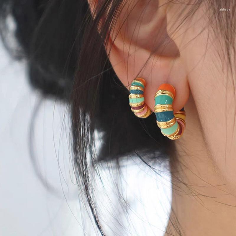 

Hoop Earrings French Romantic Retro Color Enamel Round Gold Ear Buckle For Women Fashion Jewelry Accessories Wholesale