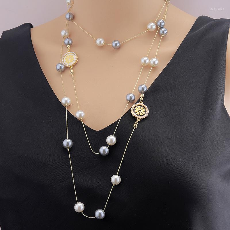 

Chains Long Necklace Women's Imitation Pearl Sweater Chain High Grade Light Luxury Temperament Decoration Pendant
