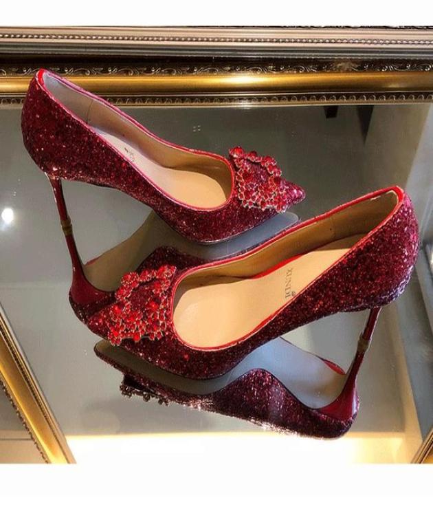 

Fashion Women Shoes High Heels Gold Silver Red Gorgeous Rhinestone Sequined Bridal Wedding Shoes Size 34 To 41 Tradingbear7189230