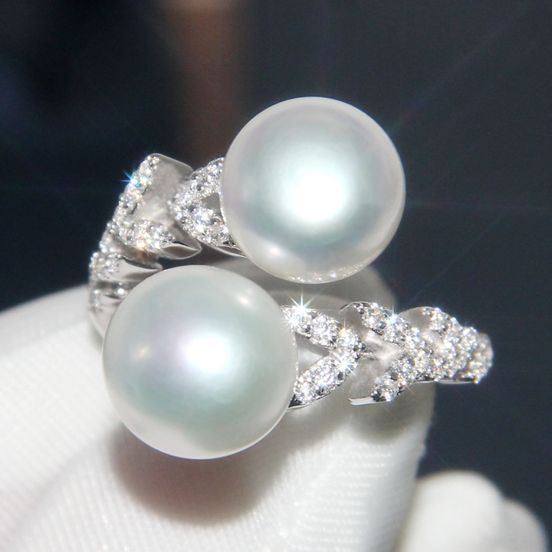 

Silver Color Pearl ring for woman Minimalist Wide Open Rings Geometric engagement ring for Women wed ring Jewelry
