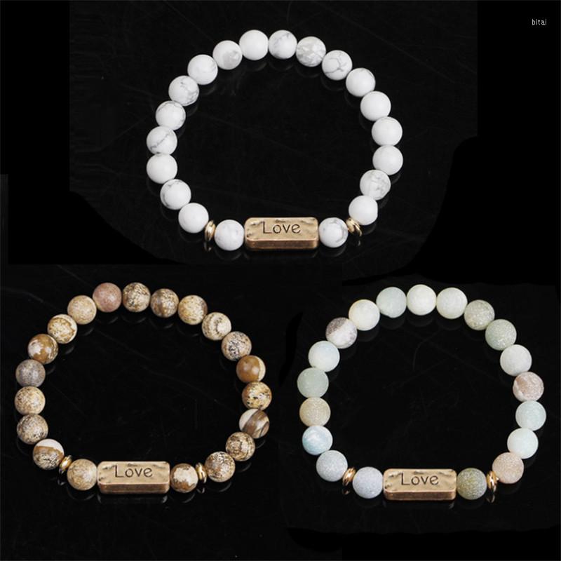 

Strand Trendy Pulseras Forever Letter Bracelets For Women Gifts Charm Stretch 8 Mm Natural Stone Beads Couple Bracelet Men Jewelry