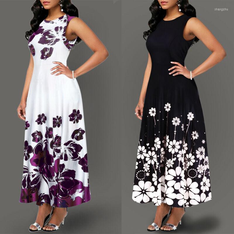 

Casual Dresses Women' Boho Floral Long Vintage Maxi Dress Evening Party Beach Tunic Sleeveless Summer, Black