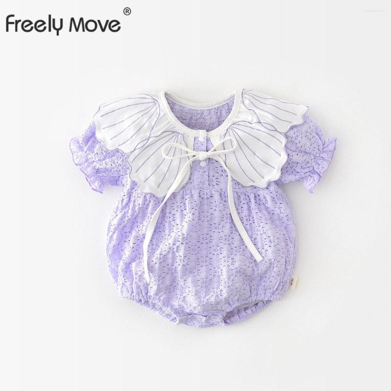 

Rompers Born Baby Girls Bodysuit Infant Clothes Summer Floral Bow Short Sleeve Toddler Romper Children's Clothing, Purple