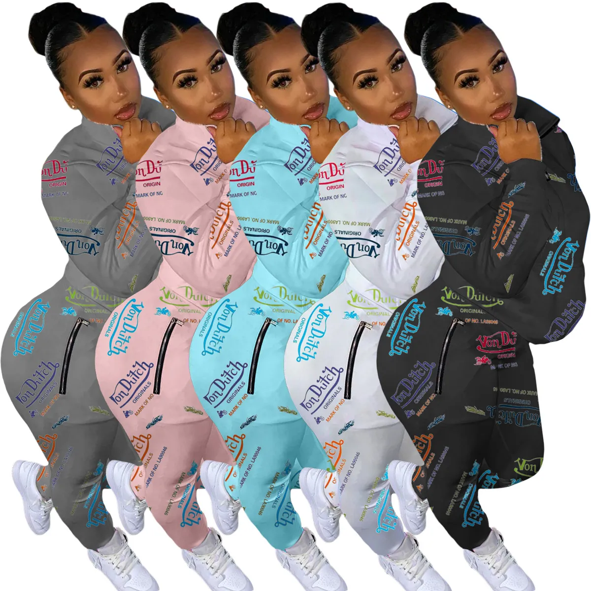 

Jogger Women Tracksuits Top And High Waist Sport Pants Long Sleeve Chic Printed Sweatshirt Two Piece Set Casual Outfits scrubs, Sky blue
