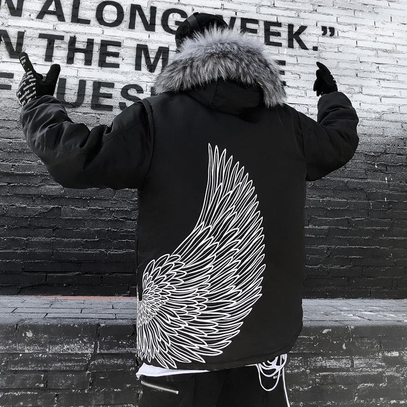 

Men' Down 2023 Winter Jacket Men Wing Printed Cotton Thick Parkas Snow, Black