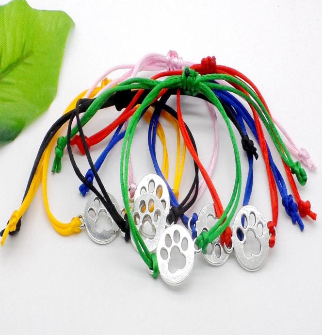 

20pcslot Lucky String Paw Print Charms Lucky Red Cord Adjustable Bracelet DIY Jewelry NEW Gift9922043