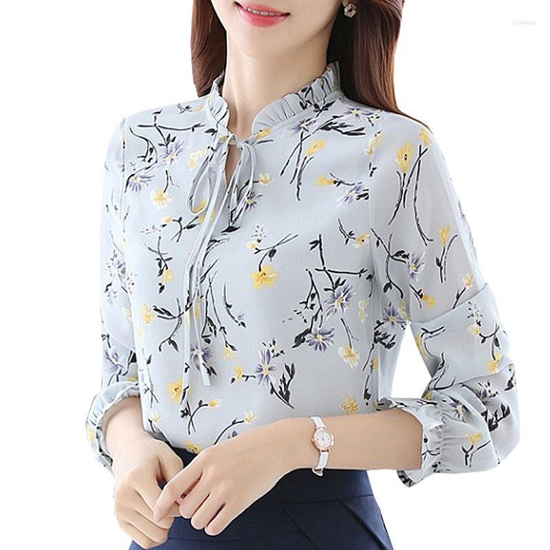 

Women's Blouses Blusas Femininas 2023 Fashion Floral Tops And Mujer Autumn Long Sleeve Femme Shirts Print Chiffon Women, Light yellow