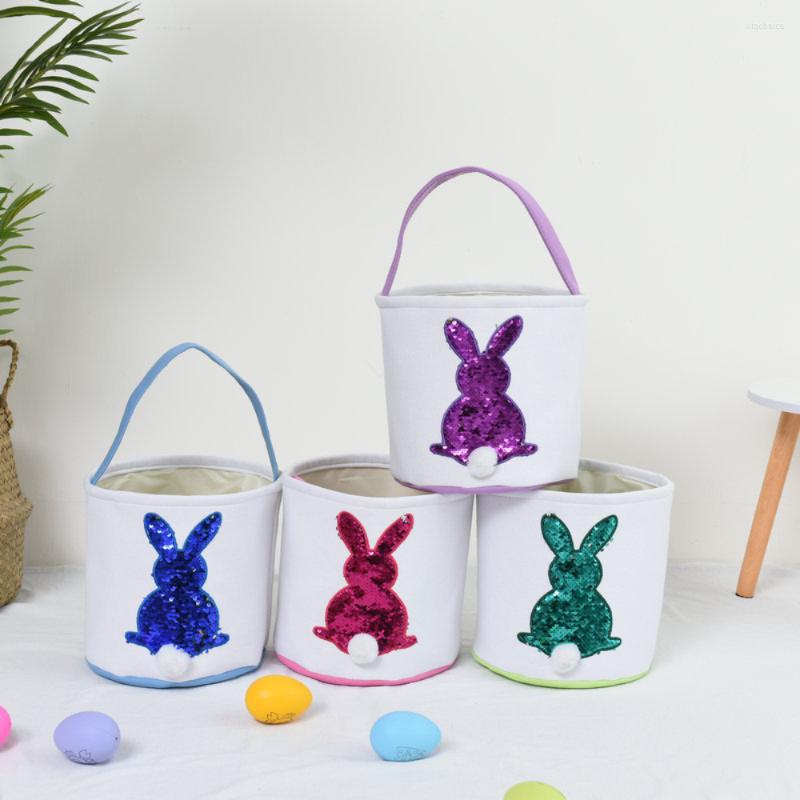 

Shopping Bags 10pcs Wholesale Canvas Cotton Easter Bucket Children Fluffy Tails Egg Basket Kids Tote Candy Party, Blue