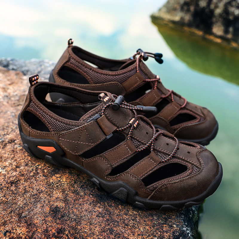 

Sandals Summer Luxury Sandals Men Breathable Genuine Leather Outdoor Sandalias Trekking Casual Beach Shoes Male Loafers Big Size 38-48 230420, Dark brown