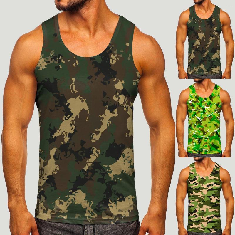 

Men' Tank Tops Men Fashion Spring Summer Casual Sleeveless O Neck Camouflage Printed Sullen T Shirts For Ling Sleeve Shirt, Green
