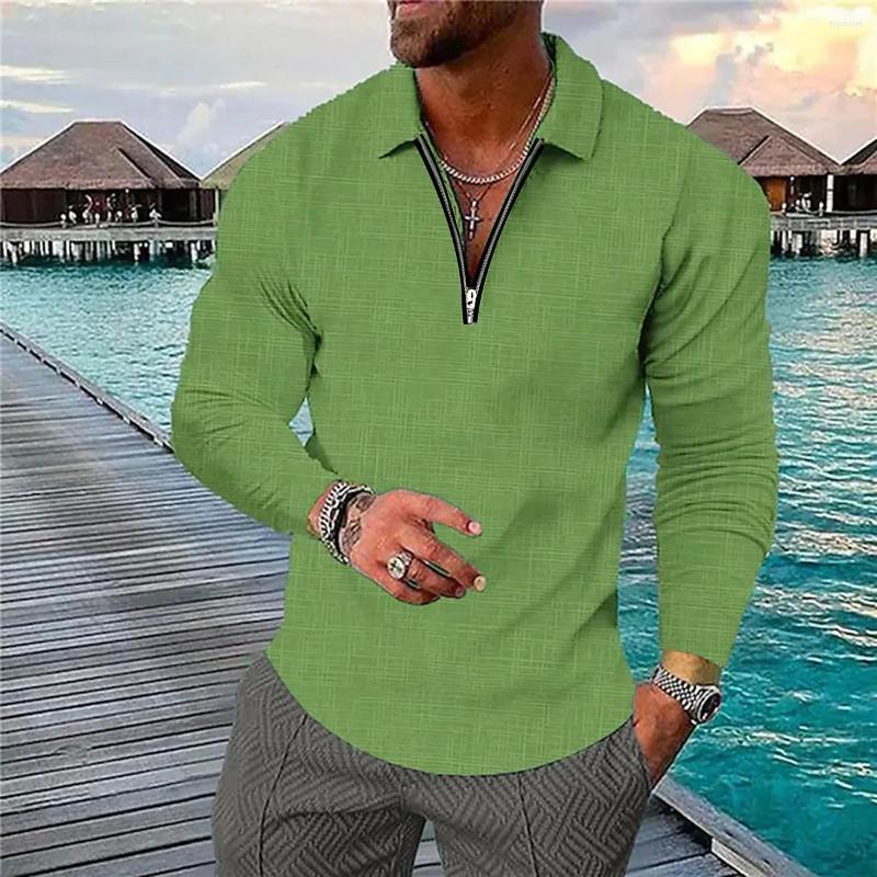 

Men' Polos Men' Solid Color Trend Top Long Sleeve Men Breathable Sweat The Latest Zipper